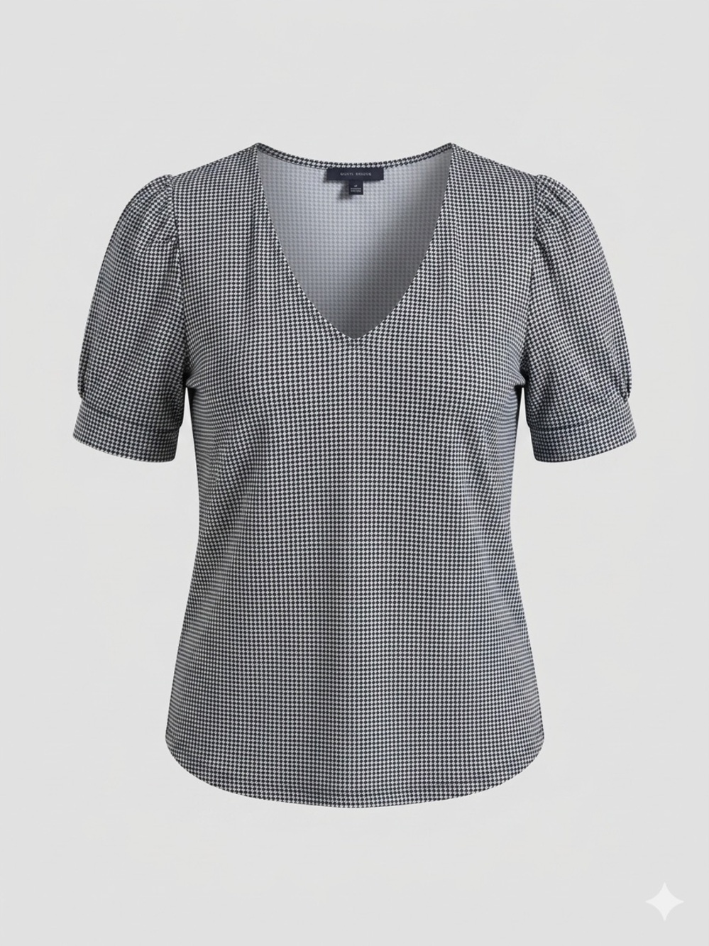 Adrianna Papell Black & White V-Neck Puff Sleeve Top - Picture 2 of 6